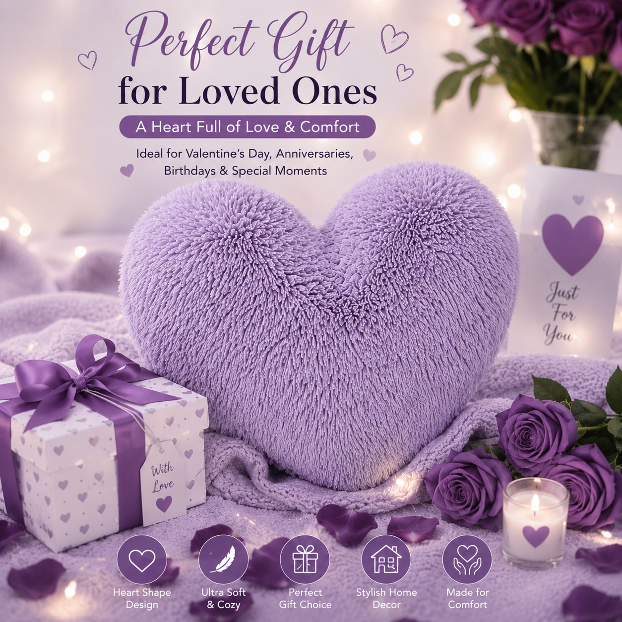 Teddy Cuddles Heart Shape Teddy Fleece Cushion – Soft Filled Decorative Cushion | Night Zone