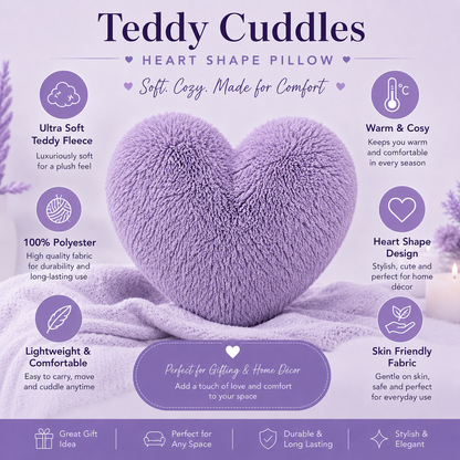 Teddy Cuddles Heart Shape Teddy Fleece Cushion – Soft Filled Decorative Cushion | Night Zone