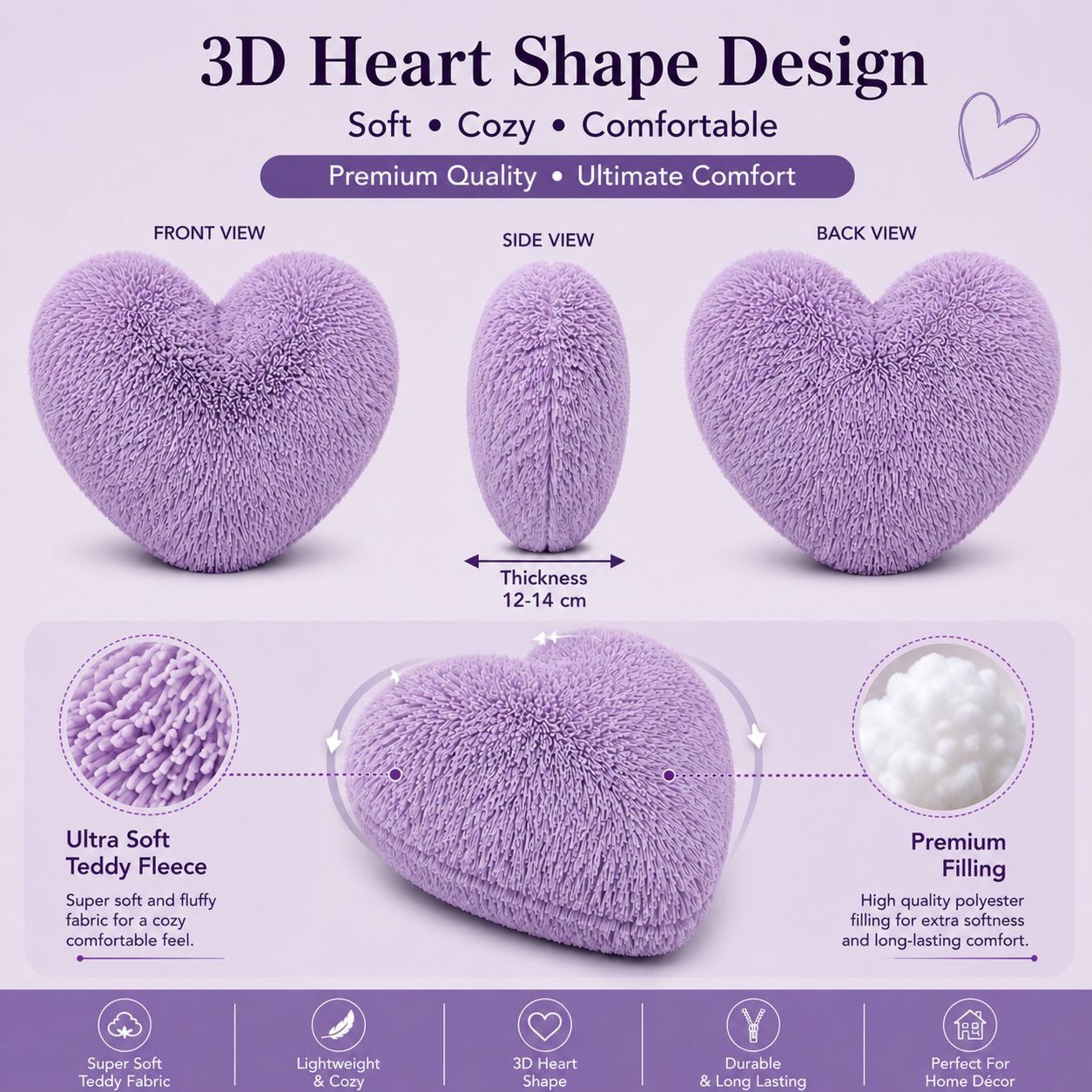 Teddy Cuddles Heart Shape Teddy Fleece Cushion – Soft Filled Decorative Cushion | Night Zone