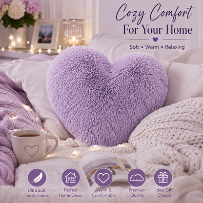 Teddy Cuddles Heart Shape Teddy Fleece Cushion – Soft Filled Decorative Cushion | Night Zone
