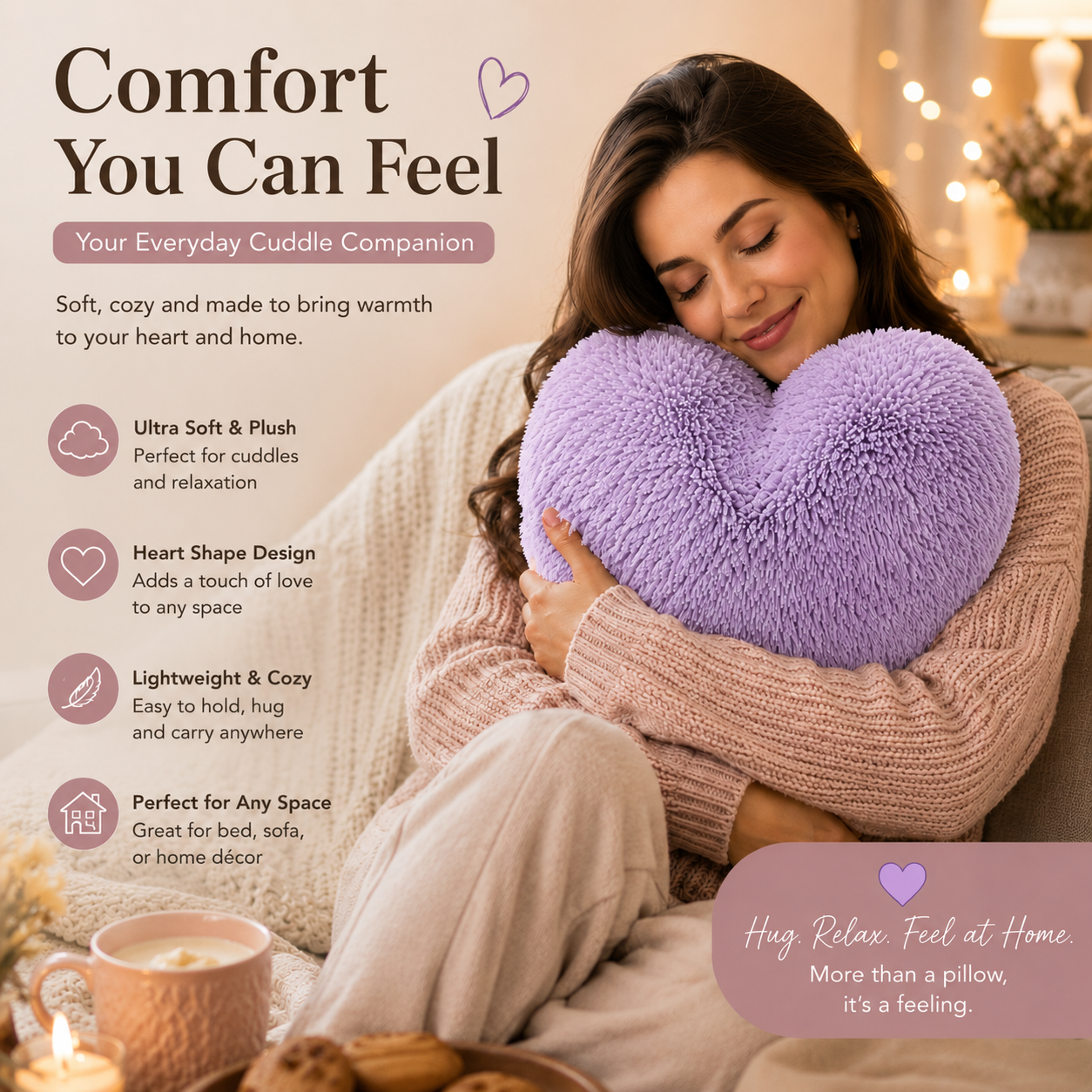 Teddy Cuddles Heart Shape Teddy Fleece Cushion – Soft Filled Decorative Cushion | Night Zone