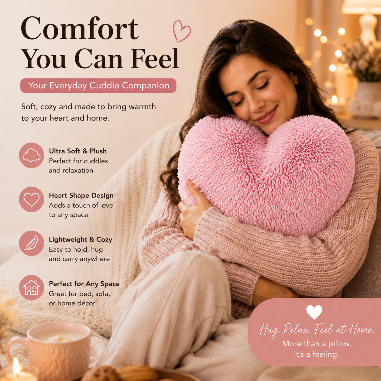 Teddy Cuddles Heart Shape Teddy Fleece Cushion – Soft Filled Decorative Cushion | Night Zone