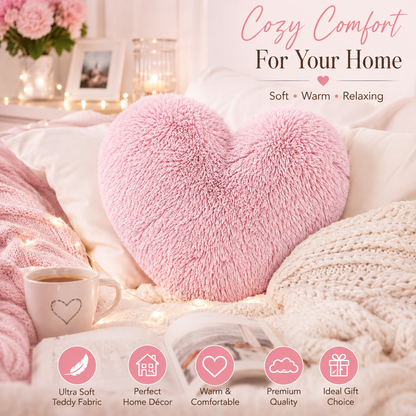 Teddy Cuddles Heart Shape Teddy Fleece Cushion – Soft Filled Decorative Cushion | Night Zone