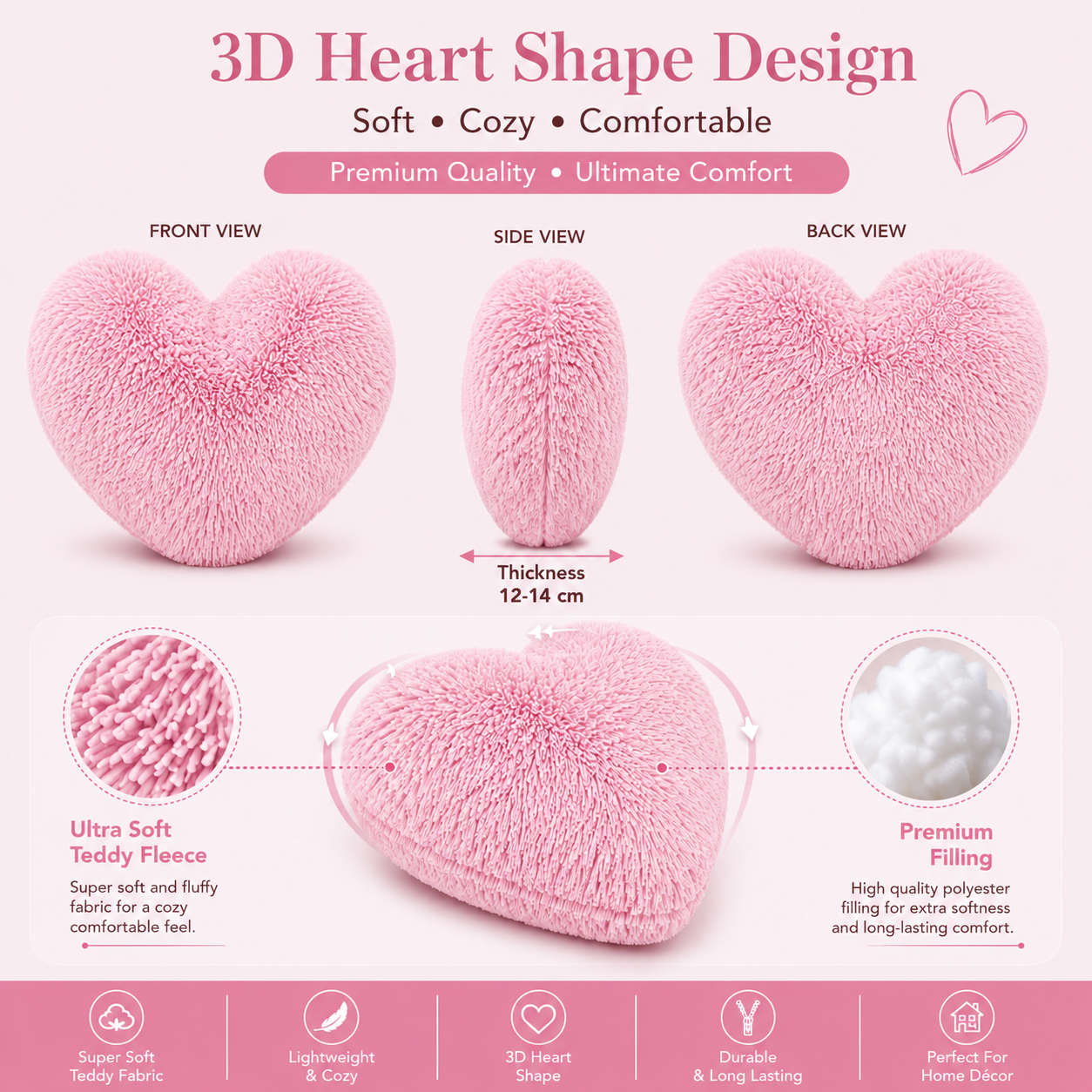 Teddy Cuddles Heart Shape Teddy Fleece Cushion – Soft Filled Decorative Cushion | Night Zone