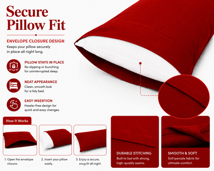 180 Thread Count Percale Pillow Cases Pair – Luxury Easy Care Bedding | Night Zone