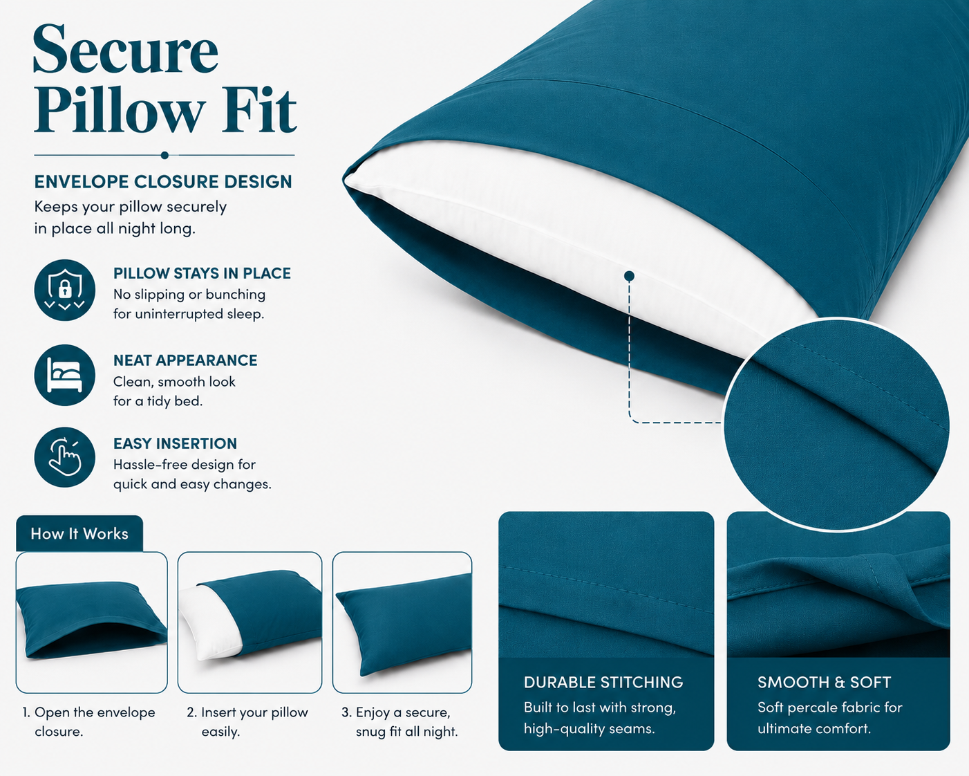 180 Thread Count Percale Pillow Cases Pair – Luxury Easy Care Bedding | Night Zone