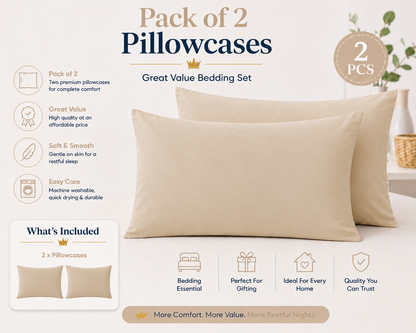 Housewife Polycotton Pillowcases Pair – Luxury Plain Dyed Easy Care Bedding | Night Zone