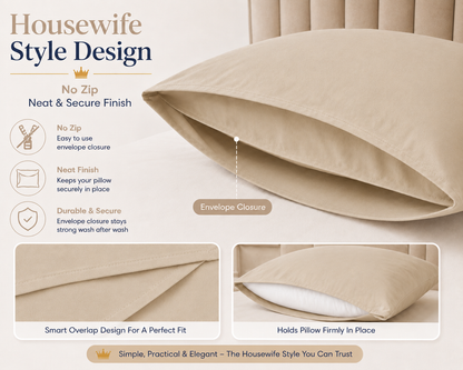Housewife Polycotton Pillowcases Pair – Luxury Plain Dyed Easy Care Bedding | Night Zone