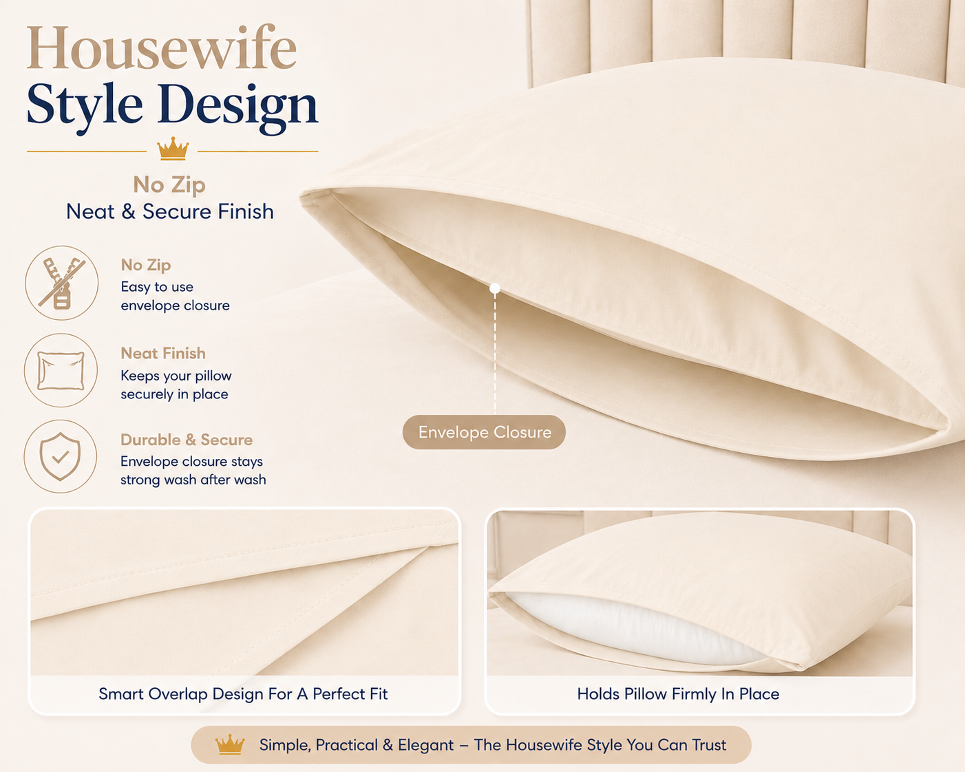 Housewife Polycotton Pillowcases Pair – Luxury Plain Dyed Easy Care Bedding | Night Zone