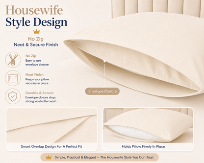 Housewife Polycotton Pillowcases Pair – Luxury Plain Dyed Easy Care Bedding | Night Zone