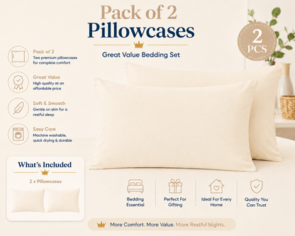 Housewife Polycotton Pillowcases Pair – Luxury Plain Dyed Easy Care Bedding | Night Zone