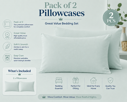 Housewife Polycotton Pillowcases Pair – Luxury Plain Dyed Easy Care Bedding | Night Zone