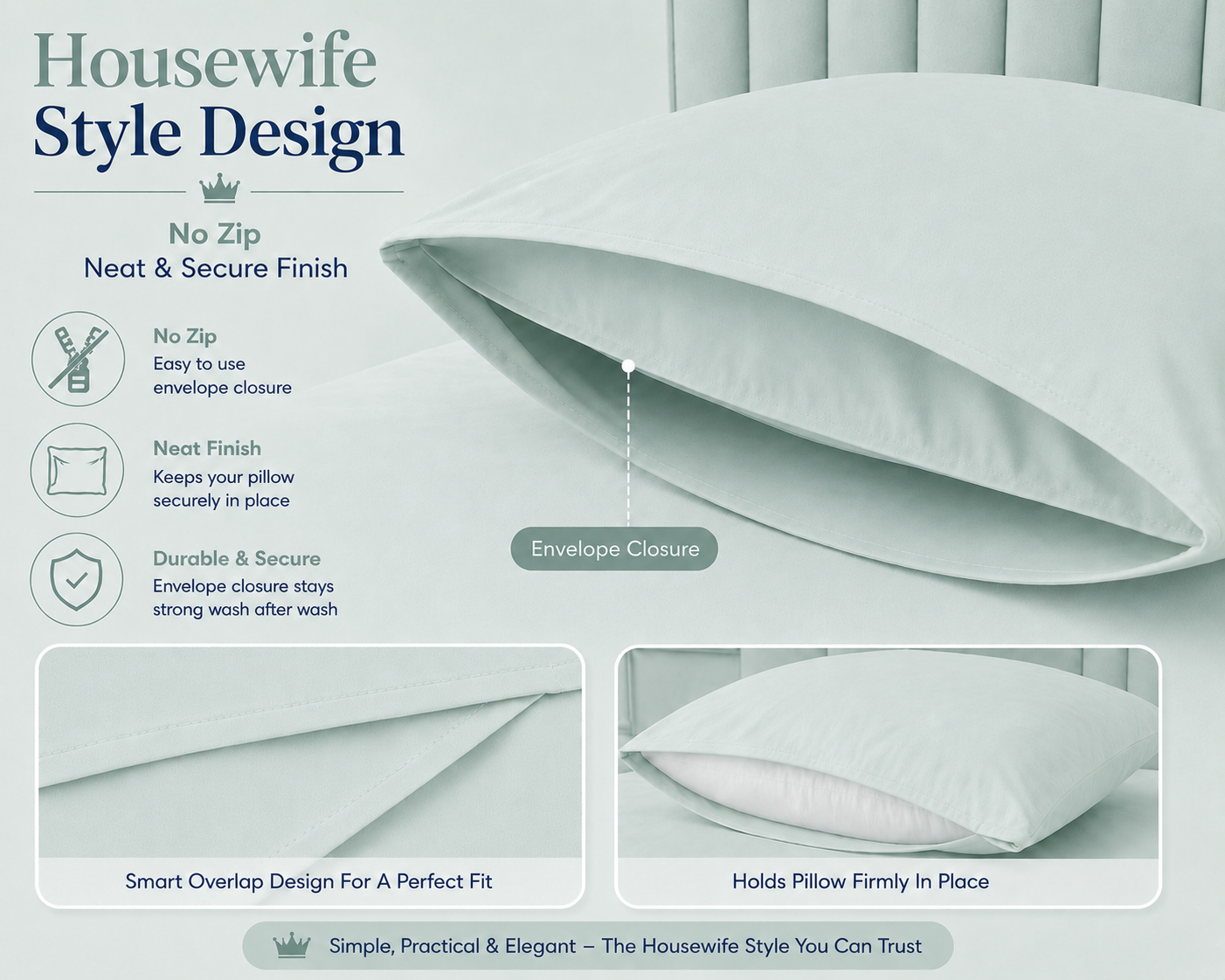 Housewife Polycotton Pillowcases Pair – Luxury Plain Dyed Easy Care Bedding | Night Zone