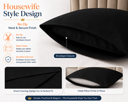 Housewife Polycotton Pillowcases Pair – Luxury Plain Dyed Easy Care Bedding | Night Zone