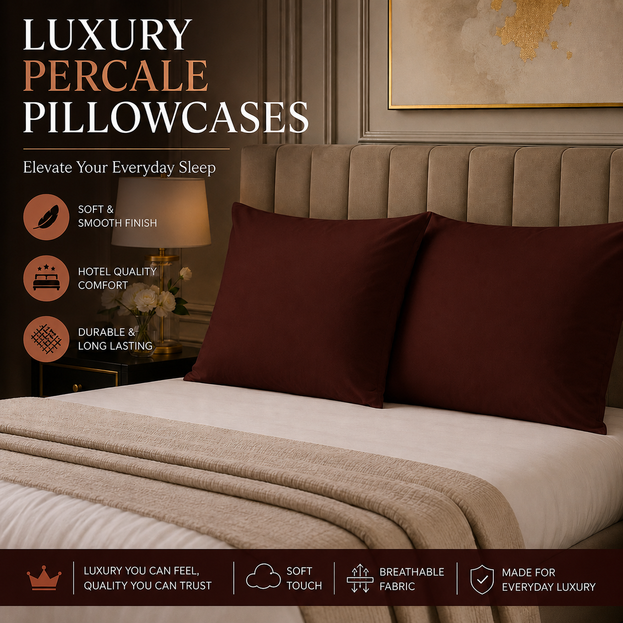 Housewife Polycotton Pillowcases Pair – Luxury Plain Dyed Easy Care Bedding | Night Zone