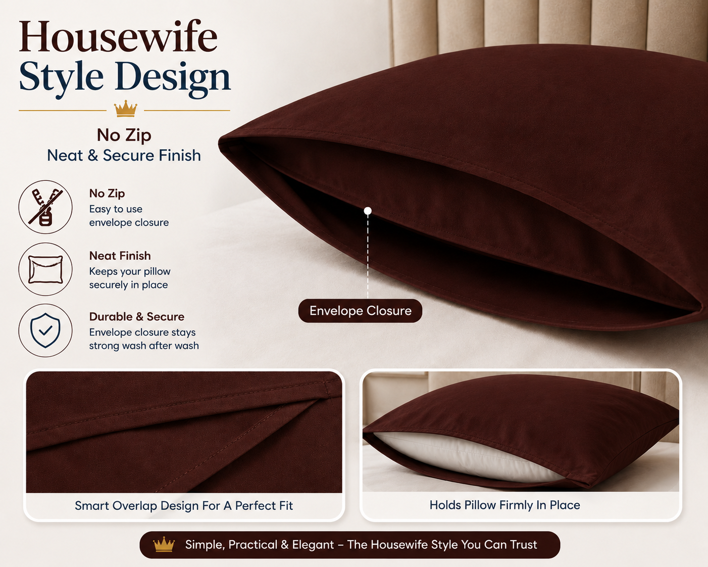 Housewife Polycotton Pillowcases Pair – Luxury Plain Dyed Easy Care Bedding | Night Zone