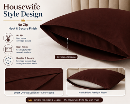 Housewife Polycotton Pillowcases Pair – Luxury Plain Dyed Easy Care Bedding | Night Zone
