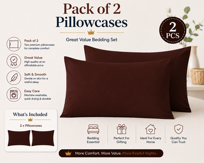 Housewife Polycotton Pillowcases Pair – Luxury Plain Dyed Easy Care Bedding | Night Zone