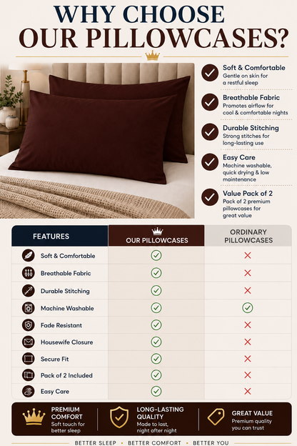 Housewife Polycotton Pillowcases Pair – Luxury Plain Dyed Easy Care Bedding | Night Zone
