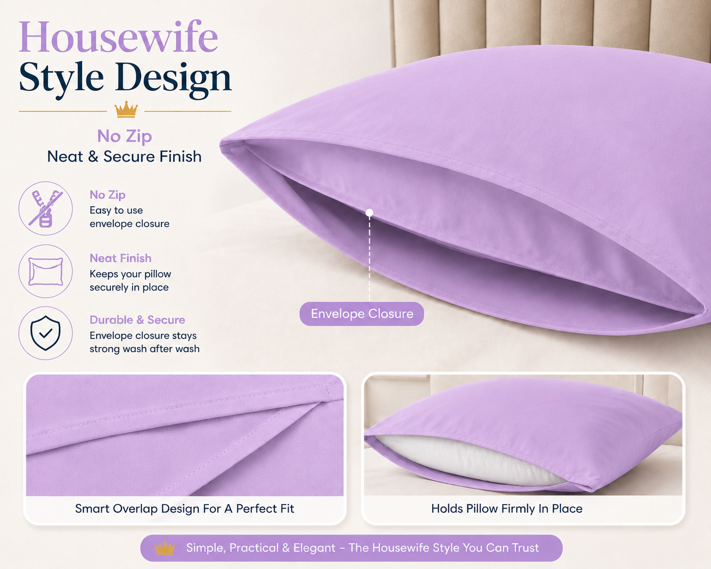 Housewife Polycotton Pillowcases Pair – Luxury Plain Dyed Easy Care Bedding | Night Zone