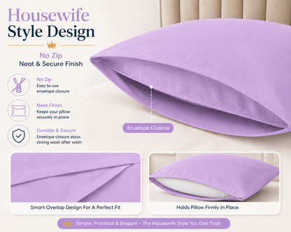 Housewife Polycotton Pillowcases Pair – Luxury Plain Dyed Easy Care Bedding | Night Zone