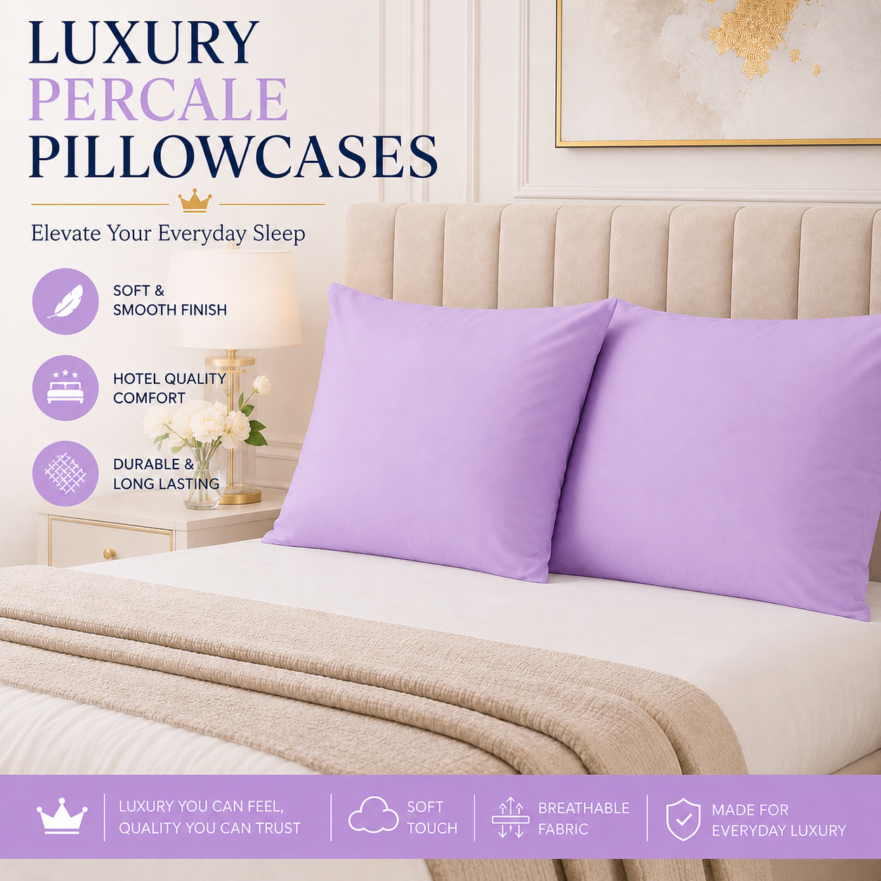 Housewife Polycotton Pillowcases Pair – Luxury Plain Dyed Easy Care Bedding | Night Zone