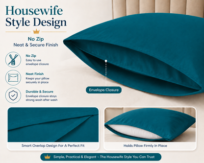 Housewife Polycotton Pillowcases Pair – Luxury Plain Dyed Easy Care Bedding | Night Zone