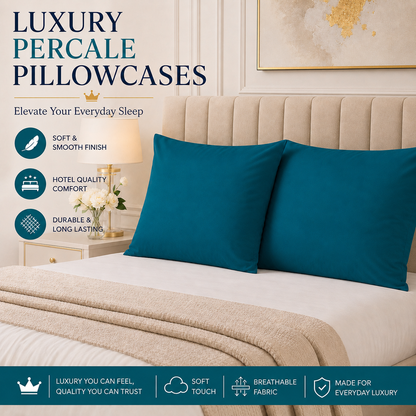 Housewife Polycotton Pillowcases Pair – Luxury Plain Dyed Easy Care Bedding | Night Zone
