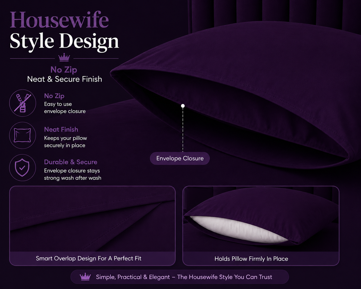 Housewife Polycotton Pillowcases Pair – Luxury Plain Dyed Easy Care Bedding | Night Zone