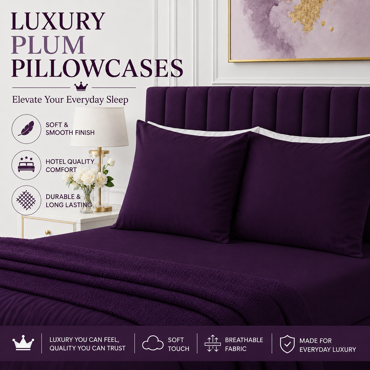 Housewife Polycotton Pillowcases Pair – Luxury Plain Dyed Easy Care Bedding | Night Zone