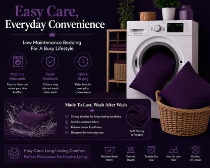 Housewife Polycotton Pillowcases Pair – Luxury Plain Dyed Easy Care Bedding | Night Zone