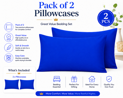 Housewife Polycotton Pillowcases Pair – Luxury Plain Dyed Easy Care Bedding | Night Zone