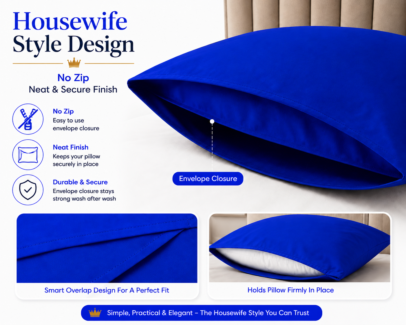 Housewife Polycotton Pillowcases Pair – Luxury Plain Dyed Easy Care Bedding | Night Zone
