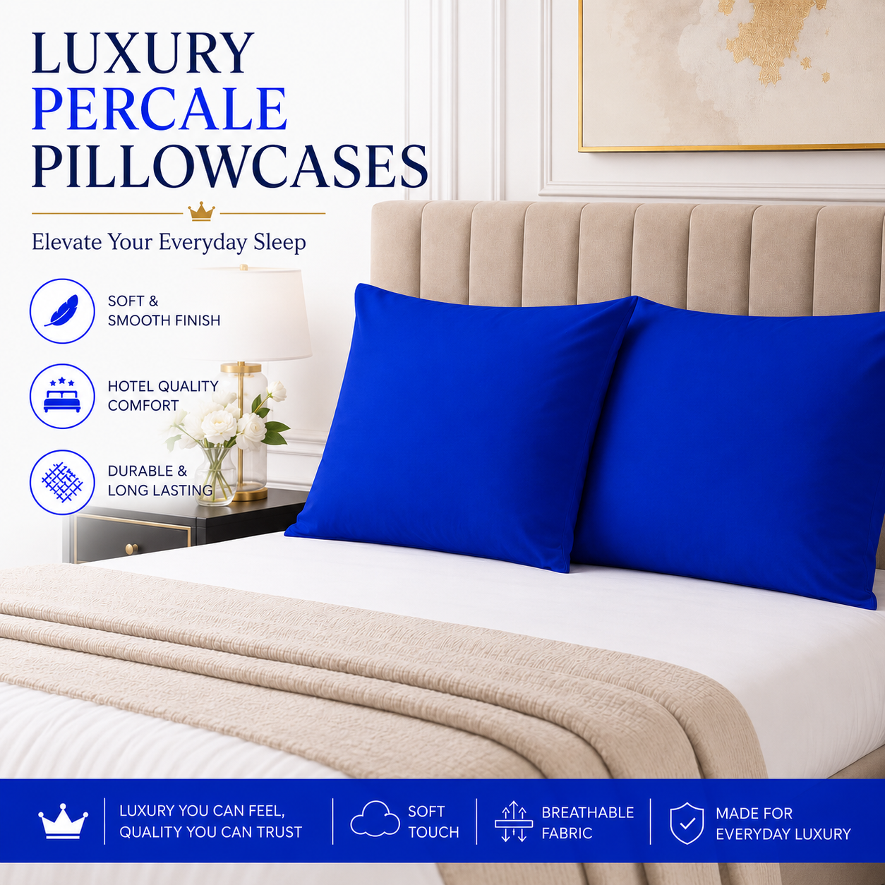 Housewife Polycotton Pillowcases Pair – Luxury Plain Dyed Easy Care Bedding | Night Zone