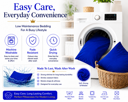 Housewife Polycotton Pillowcases Pair – Luxury Plain Dyed Easy Care Bedding | Night Zone