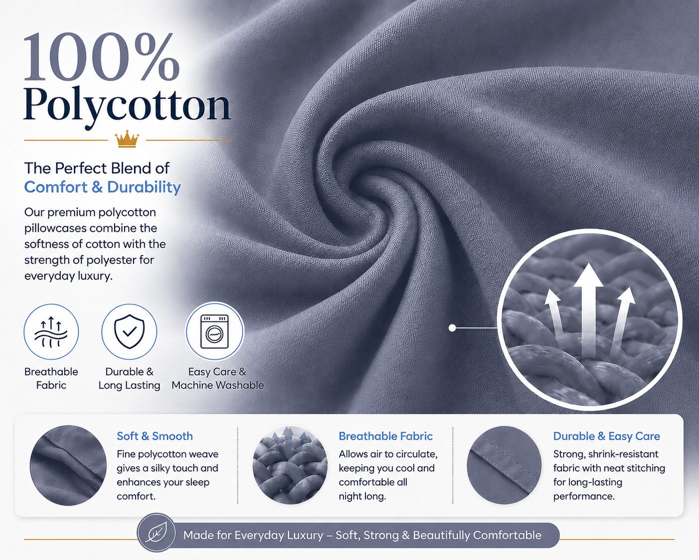 Housewife Polycotton Pillowcases Pair – Luxury Plain Dyed Easy Care Bedding | Night Zone
