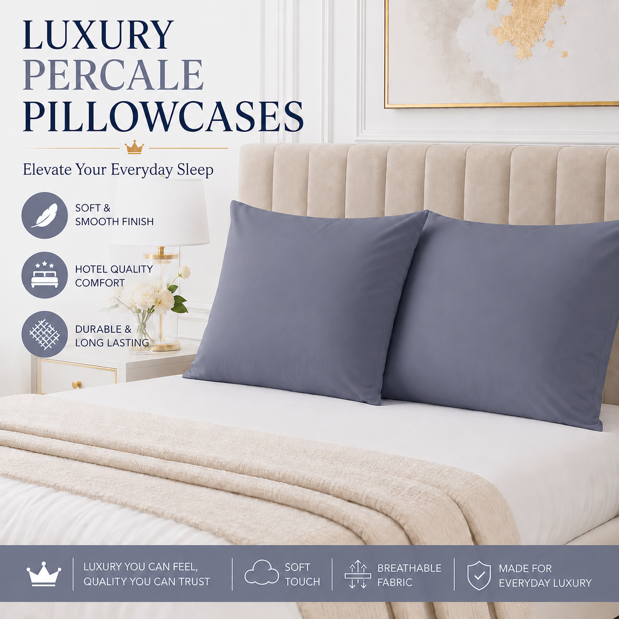 Housewife Polycotton Pillowcases Pair – Luxury Plain Dyed Easy Care Bedding | Night Zone