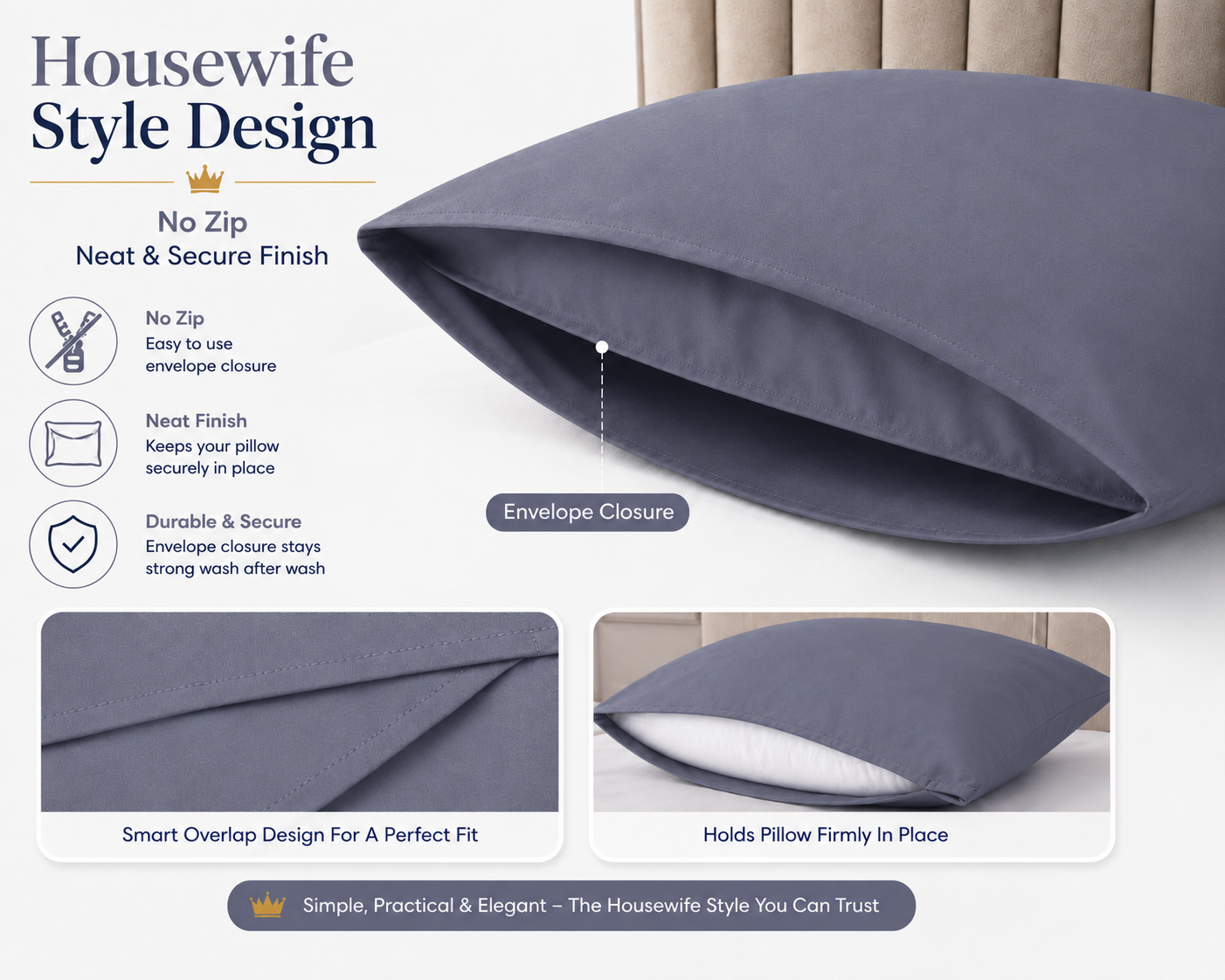 Housewife Polycotton Pillowcases Pair – Luxury Plain Dyed Easy Care Bedding | Night Zone