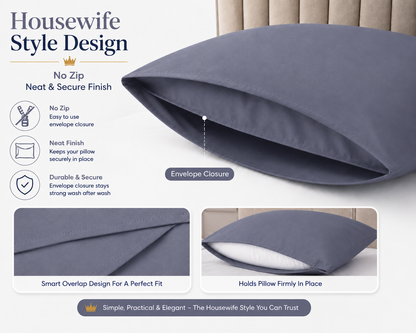 Housewife Polycotton Pillowcases Pair – Luxury Plain Dyed Easy Care Bedding | Night Zone