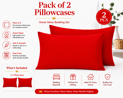 Housewife Polycotton Pillowcases Pair – Luxury Plain Dyed Easy Care Bedding | Night Zone