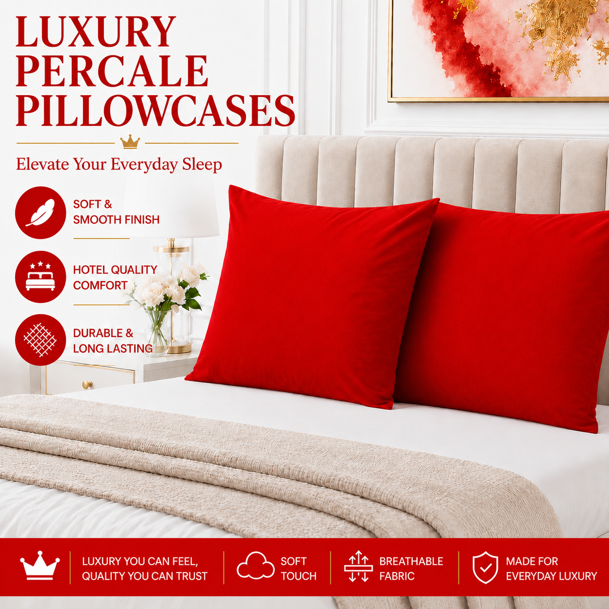 Housewife Polycotton Pillowcases Pair – Luxury Plain Dyed Easy Care Bedding | Night Zone
