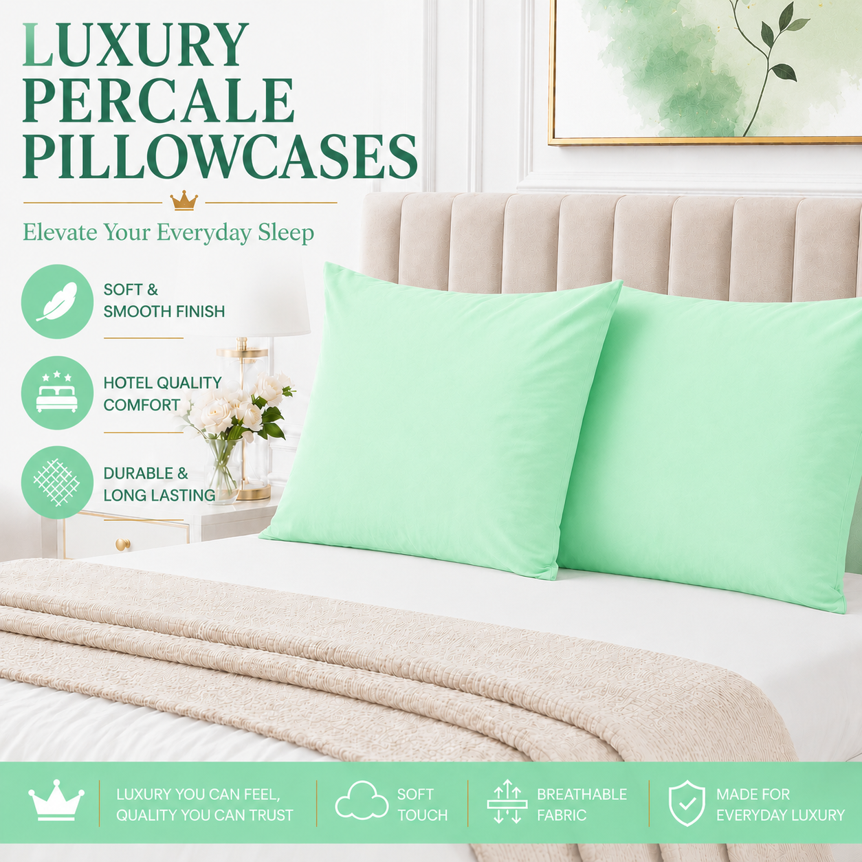 Housewife Polycotton Pillowcases Pair – Luxury Plain Dyed Easy Care Bedding | Night Zone