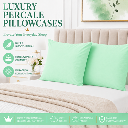 Housewife Polycotton Pillowcases Pair – Luxury Plain Dyed Easy Care Bedding | Night Zone