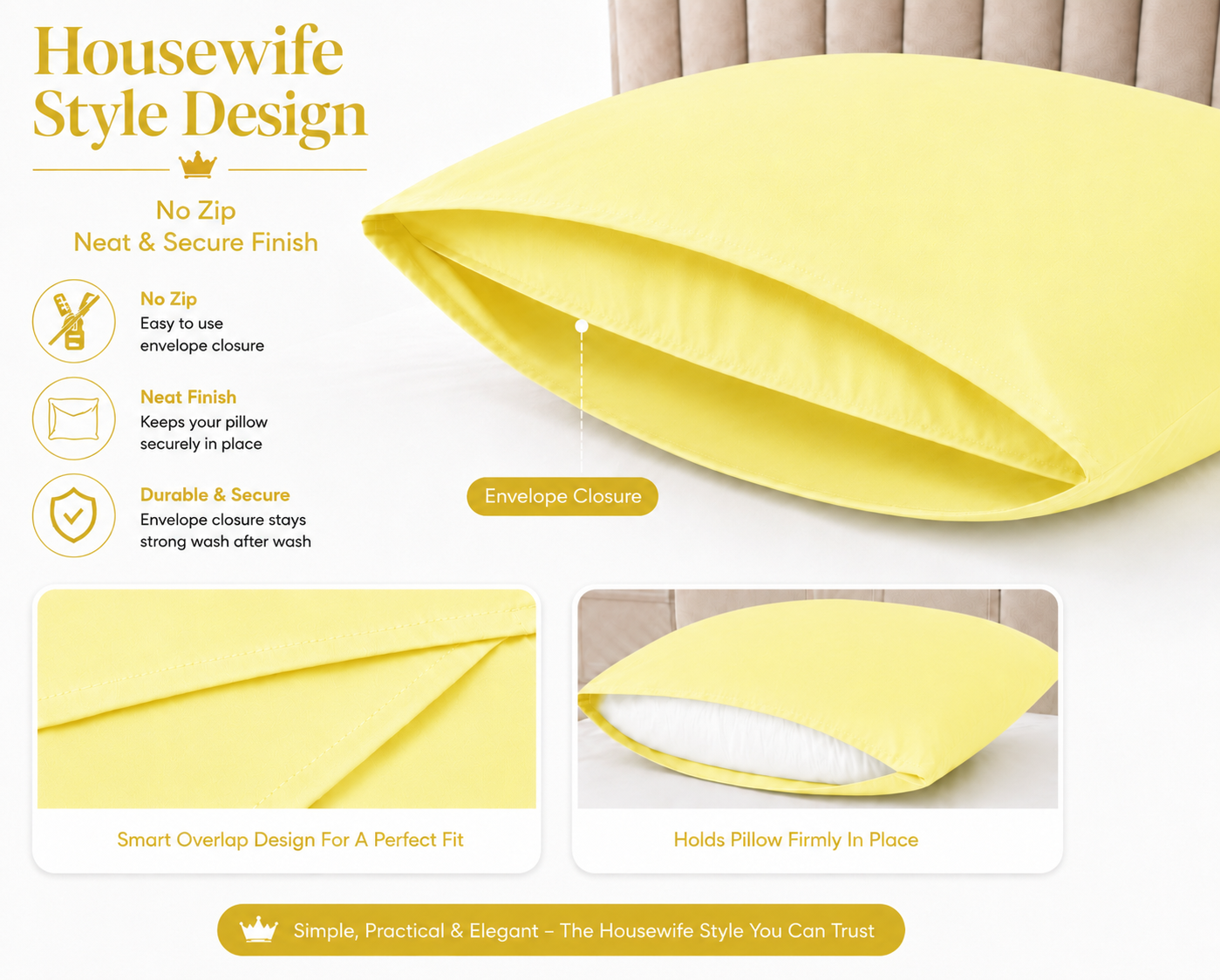 Housewife Polycotton Pillowcases Pair – Luxury Plain Dyed Easy Care Bedding | Night Zone