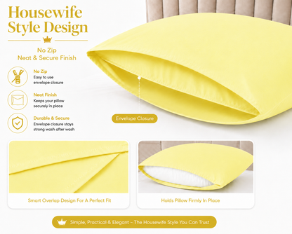 Housewife Polycotton Pillowcases Pair – Luxury Plain Dyed Easy Care Bedding | Night Zone
