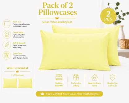 Housewife Polycotton Pillowcases Pair – Luxury Plain Dyed Easy Care Bedding | Night Zone