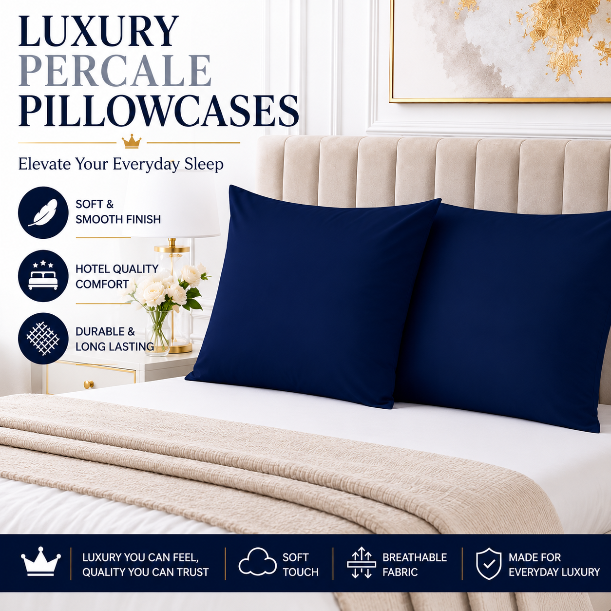 Housewife Polycotton Pillowcases Pair – Luxury Plain Dyed Easy Care Bedding | Night Zone