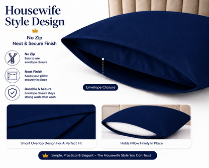 Housewife Polycotton Pillowcases Pair – Luxury Plain Dyed Easy Care Bedding | Night Zone