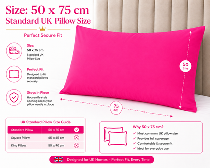 Housewife Polycotton Pillowcases Pair – Luxury Plain Dyed Easy Care Bedding | Night Zone