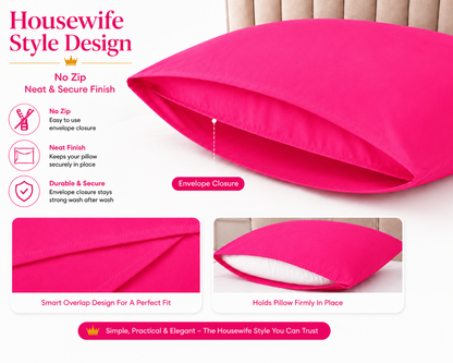 Housewife Polycotton Pillowcases Pair – Luxury Plain Dyed Easy Care Bedding | Night Zone